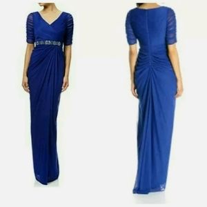 Adrianna Papell Dress Shirred Wrap Tulle Gown Embellished Formal Evening Size 2